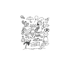 set of hand drawn cute doodles collection elements