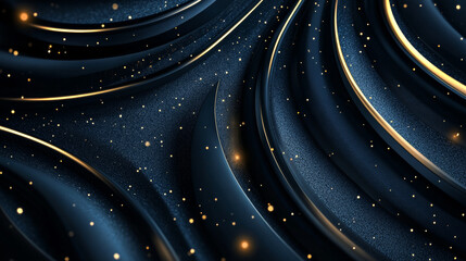 Dark blue abstract with golden dots and lines