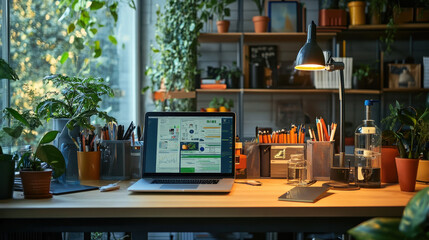 A Slovenian scientist's workspace with a laptop and organized, modern environment
