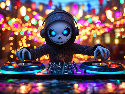 dj in action Halloween party concert turntables 