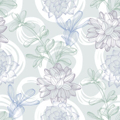 Succulent Plant Seamless Repeat. Tropical background, summer concept. Modern Stylish Abstract Texture.