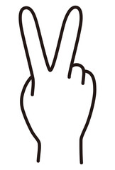 手のベクターイラスト。ハンドサイン、ピース、チョキ、アイコン、線