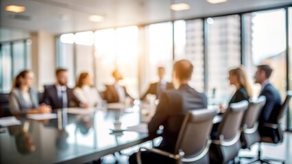 Unfocused Executive Meeting - Gentle blur effect of an executive meeting scene with people and office decor.
