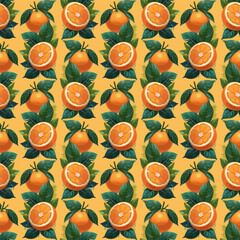 Seamless pattern with oranges and leaves. Botanical illustration for textiles and packaging