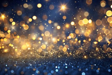 Fototapeta premium abstract background with Dark blue and gold particle. Christmas Golden light shine particles bokeh on navy blue background. Gold foil texture. Holiday concept. Hd quality.