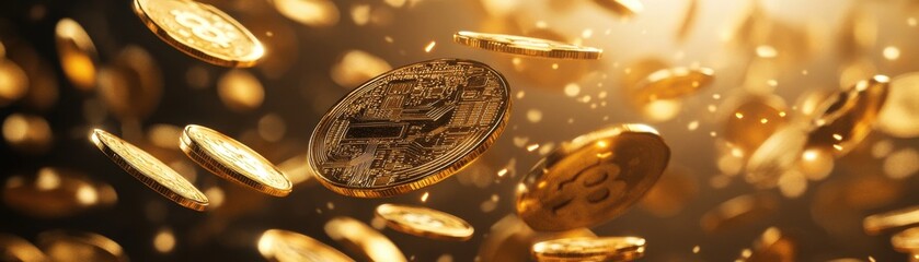 Obraz premium Coins pouring into a digital wallet, online savings, 3D illustration