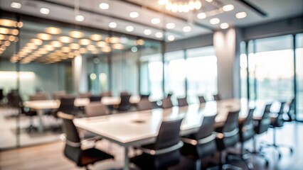 Blurry Conference Interaction Area - Out-of-focus background of a conference interaction area with office furnishings.
