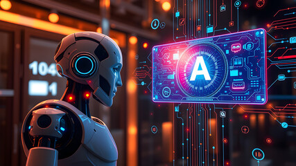 Smart city digital world metaverse, 3D AI artificial intelligence robot engineer digital technology security power energy sustainable environment technology futuristic interface.