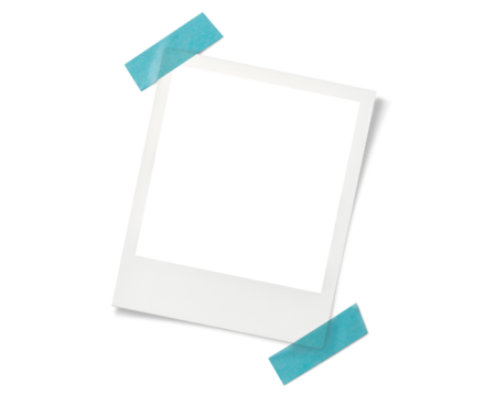 緑色のテープで留められたポラロイド写真の画像合成用フレーム