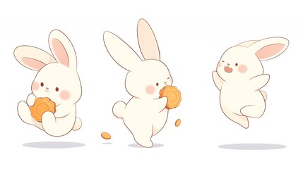 Obraz premium Cute cartoon rabbits playfully enjoying cookies in a whimsical style.