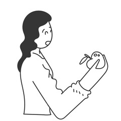 doodle woman hand holding apple fruit