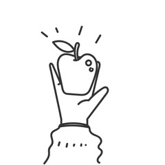 doodle woman hand holding apple fruit