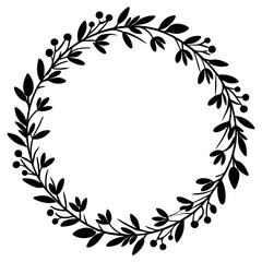 Hand-drawn floral wreath silhouette vector illustration 
