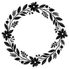Hand-drawn floral wreath silhouette vector illustration 