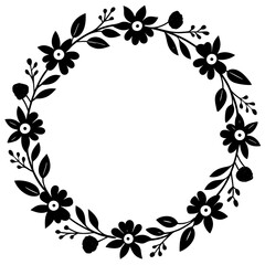 Hand-drawn floral wreath silhouette vector illustration 