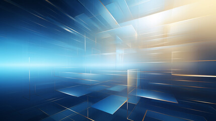 Blue and grey glossy squares abstract tech banner design. Modern abstract blue background design with layers of transparent material in square shapes in random geometric patterns.	
