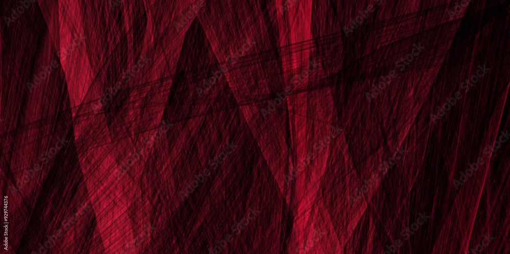 Poster Abstract geometric black and red color with grunge background. abstract line pattern simple seamless design. Wide neutral red vector backdrop. wrinkled canvas cloth texture Technology background.
