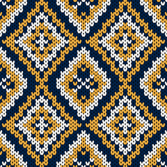 Soft rhombus argyle knitting texture geometric vector seamless. Jacquard knit effect ornament. Scandinavian style seamless knitted pattern. Handicraft backdrop.