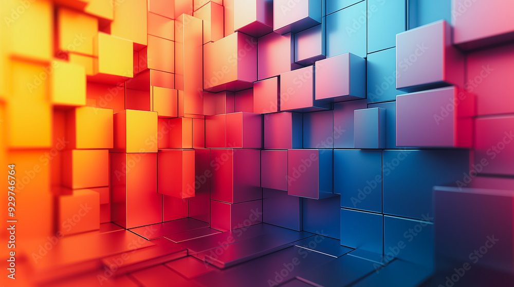 Poster a colorful room with many different colored blocks. the blocks are arranged in a way that creates a 