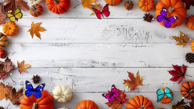 autumn double border of pumpkins and fall decoration seamless looping overlay 4k virtual video animation background