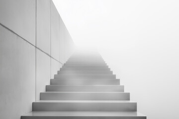 A staircase with a foggy sky in the background
