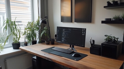 An Estonian tech worker's desk with a laptop and clean, organized layout