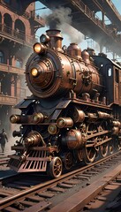 Naklejka premium Steampunk Train with Intricate Design and Lighting