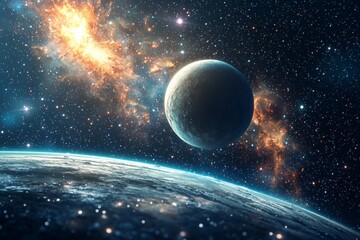 Space cosmic illustration with planets scene created with Generative AI