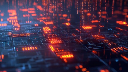 Digital ledger with glowing entries, blockchain accounting, 3D illustration