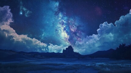 Fototapeta premium Night Sky with Milky Way Over Mountain Range