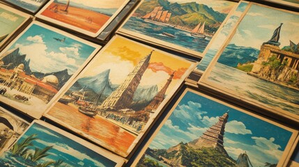 Vintage Postcards Stacked for Sale at a Market Stall