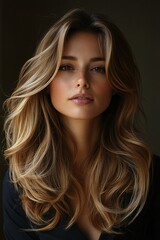 Naklejka premium Elegant Portrait of a Woman with Soft Wavy Hair and a Natural Glow