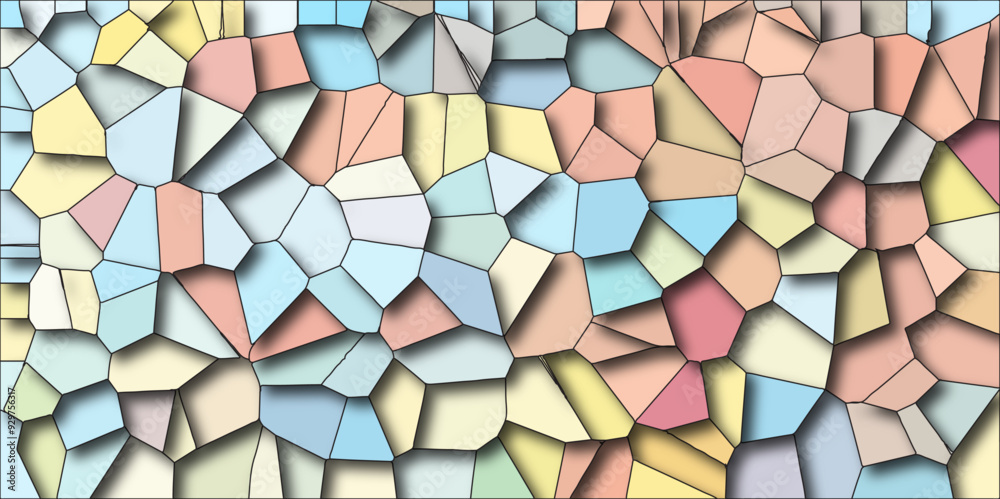Poster quartz light multicolor broken stained glass background black stoke with shadows. abstract colorful 