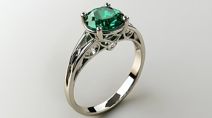 A beautiful green emerald ring on a white background