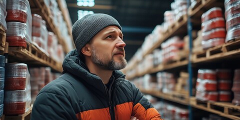 Fototapeta premium A man looking at the products in a large DIY hardware store