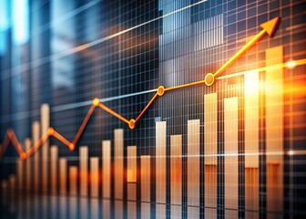 Upward trending orange and black graph lines highlighting successful financial performance of a company over time, blurred background emphasizing data dominance.