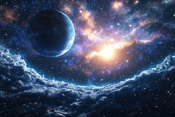 Obraz premium Space cosmic illustration with planets scene created with Generative AI