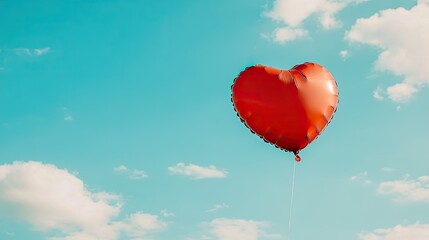 Fototapeta premium A close-up of a red heart-shaped balloon floating in a blue sky