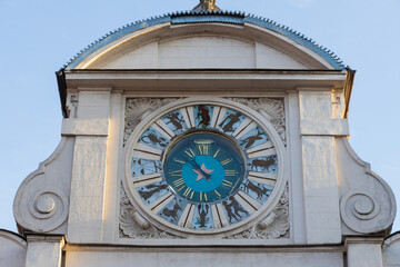 The tower clock with zodiac signs and Roman numerals was installed in the Soviet period