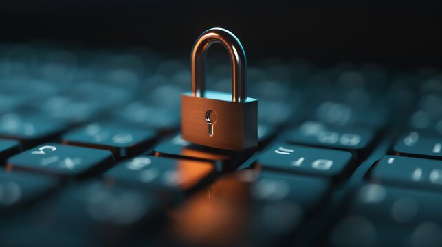 A close-up of a padlock resting on a keyboard, symbolizing security and protection in the digital world.