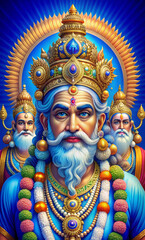 Obraz premium Resplendent Brahma: Celestial Radiance, Divine Wisdom, Cosmic Creation, Golden Crown, Spiritual Illumination