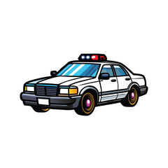 Cartoon drawing of a white police car seen from the side.