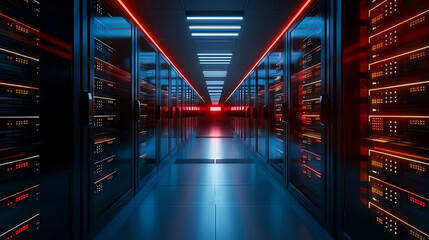 A high-tech server room with AI data processing equipment