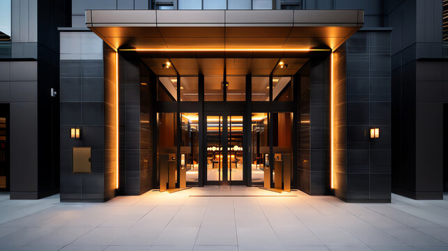 Elegant restaurant facade with inviting entrance and signage.