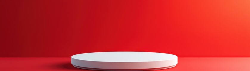 Minimalist white pedestal on a vibrant red background, ideal for showcasing products or artwork in a modern setting.