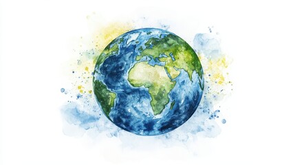 Watercolor hand painted planet Earth isolated on white background. Symbol of life,Environmental problems and environmental protection ecology,Hand drawn Globe watercolour paint,Earth Day.