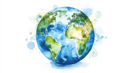 Watercolor hand painted planet Earth isolated on white background. Symbol of life,Environmental problems and environmental protection ecology,Hand drawn Globe watercolour paint,Earth Day.