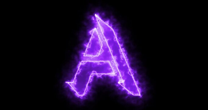 4K neon A alphabet on black background. A alphabet neon moving outline for an online shop, blog, web, cafe, and hotel on a black BG.Technology video material animation. Easy to use in any video.
