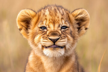Fototapeta premium A portrait of a happy lion cub.