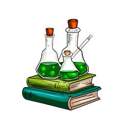 Chemistry. Lessons. School. Icon of test tubes for chemical tests. Textbooks